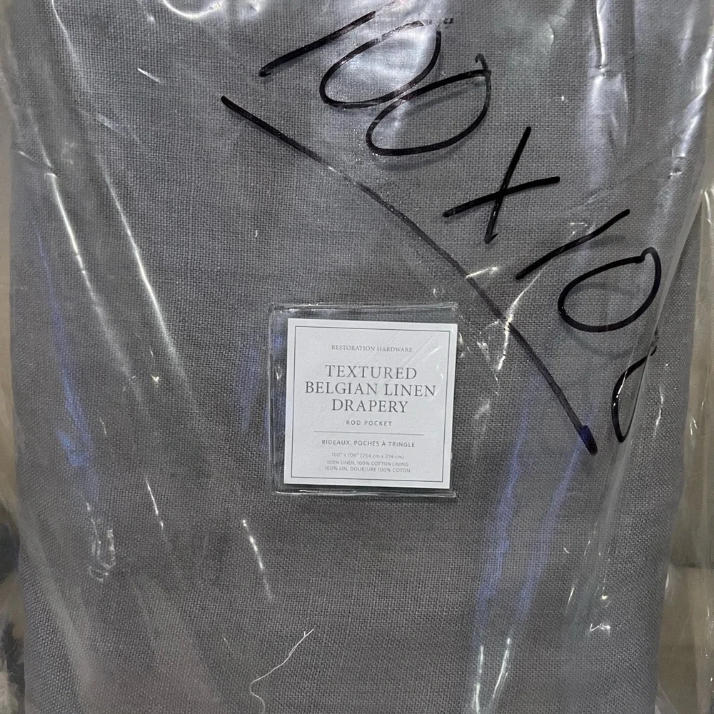 Restoration Hardware Fog Gray Textured Belgian Linen Curtains 100”x 108”